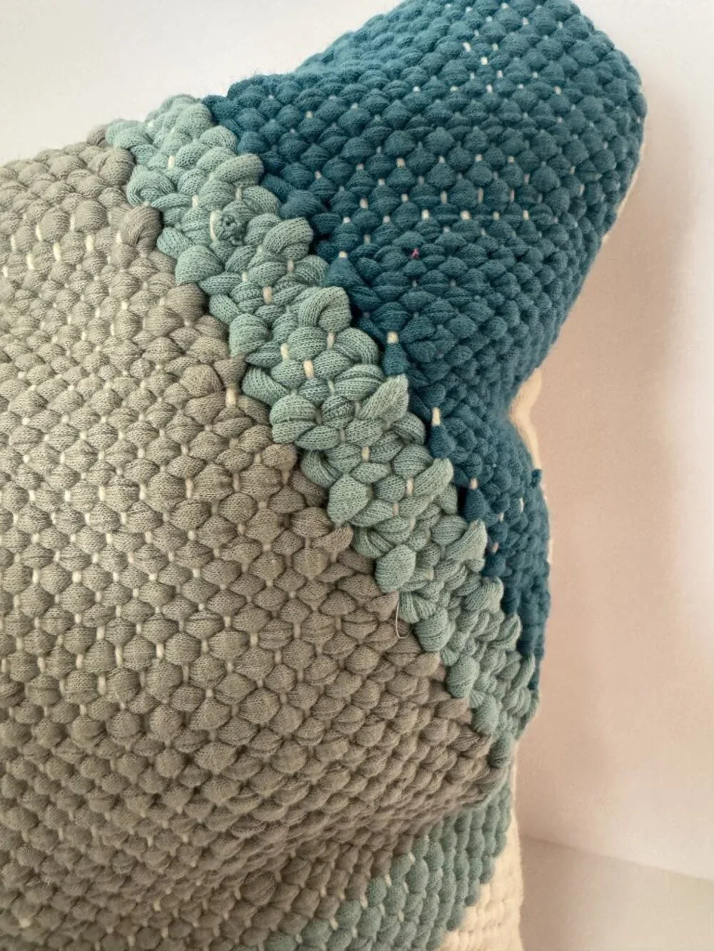West Elm Textured Woven Throw Pillow 20x20 Teal Gray Cream Geometric Cotton